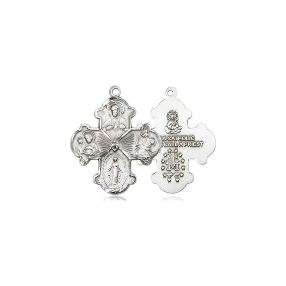 Extel Large Pewter Traditional Catholic 4-Way Cross Cruciform Medal with Miraculous Medal, St. Joseph, St. Christopher and Sacred Heart, Made in USA