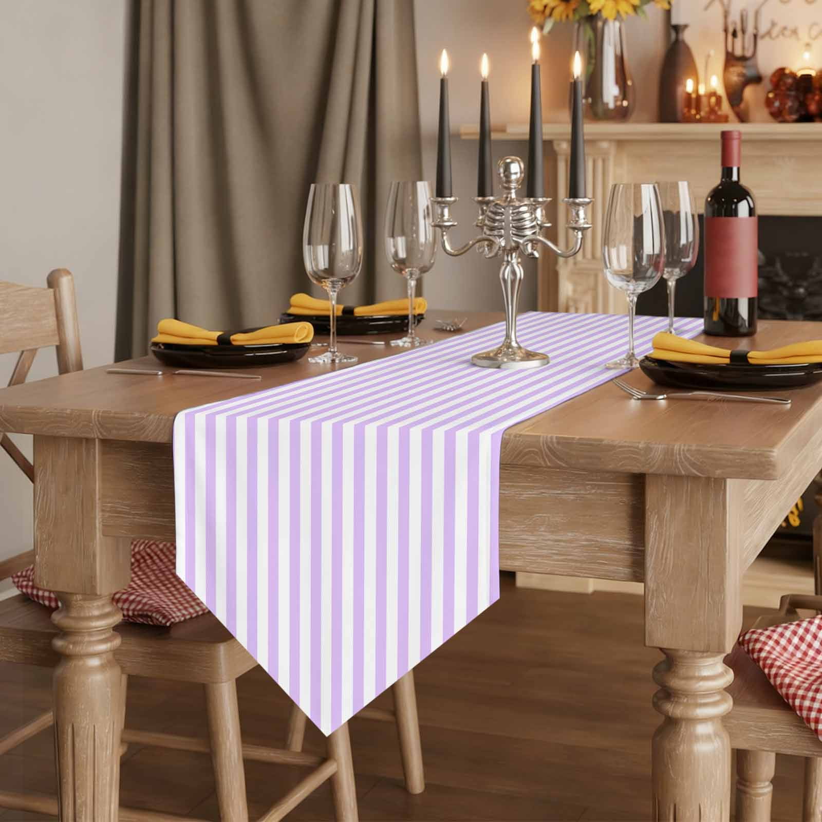 Purple White Stripe Table Runner Linen Burlap Table Runner 90 Inches Long Modern Minimalist Geometric Striped Dresser Scarves for Kitchen Island Coffee Dining Room Party Wedding Holiday Decor 13"x90"