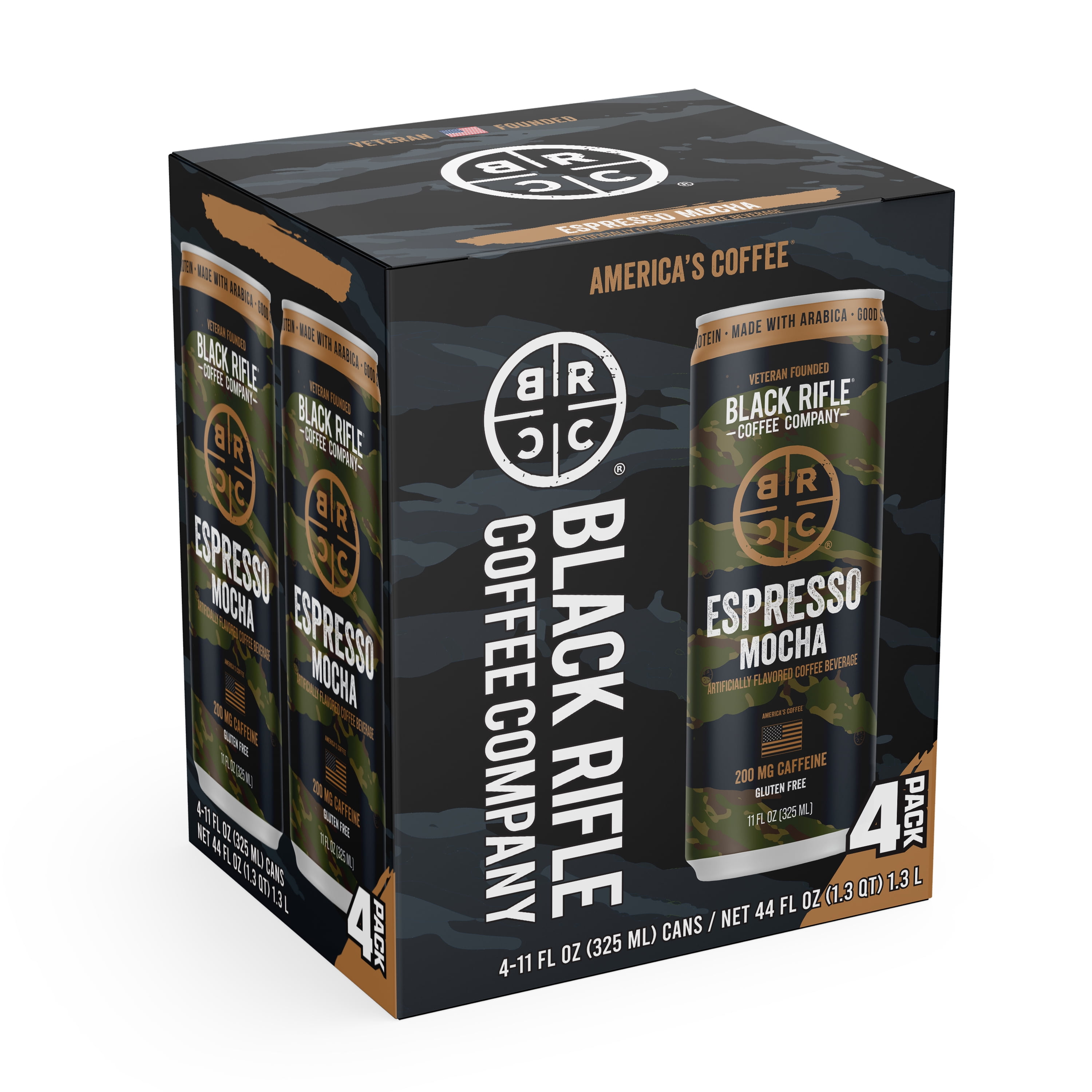 Black Rifle Coffee Company Iced Espresso Mocha, Ready to Drink for Instant Energy 4 Pack, 11oz, Can