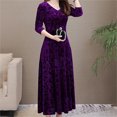 thumbnail image 5 of AZZAKVG Formal V Neck Prom Gown for Women Elegant 45355 Sleeve Maxi Dress Empire Waist Bridesmaid Wedding Charming Velvet Party, 5 of 7