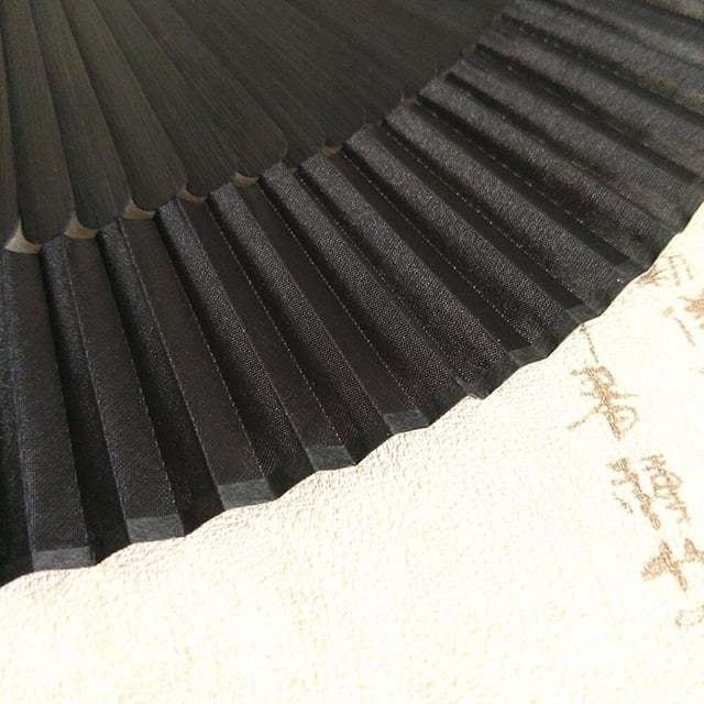 Ventilador plegable negro para hombre, ventilador de tela de mano con hueso de bambú negro, ventilador plegable de estilo chino (ventilador + caja de papel de almacenamiento azul)