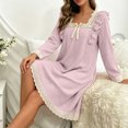 thumbnail image 6 of Aofany Women's Nightgown Solid Color Nightgown Sleep Dress Sleepwear Casual Plus Size Loose Long Sleeved Square Collar Home Nightgown, 6 of 7