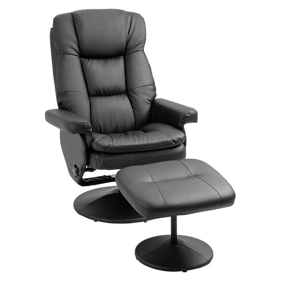 Recliner and Ottoman Set, Swivel PU Leather Reclining Chair with Footrest