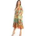thumbnail image 4 of Sakkas Sole Women's Casual Boho Floral Print V neck Swing Long Sleeve Dress Midi - 581-Green - L/XL, 4 of 5