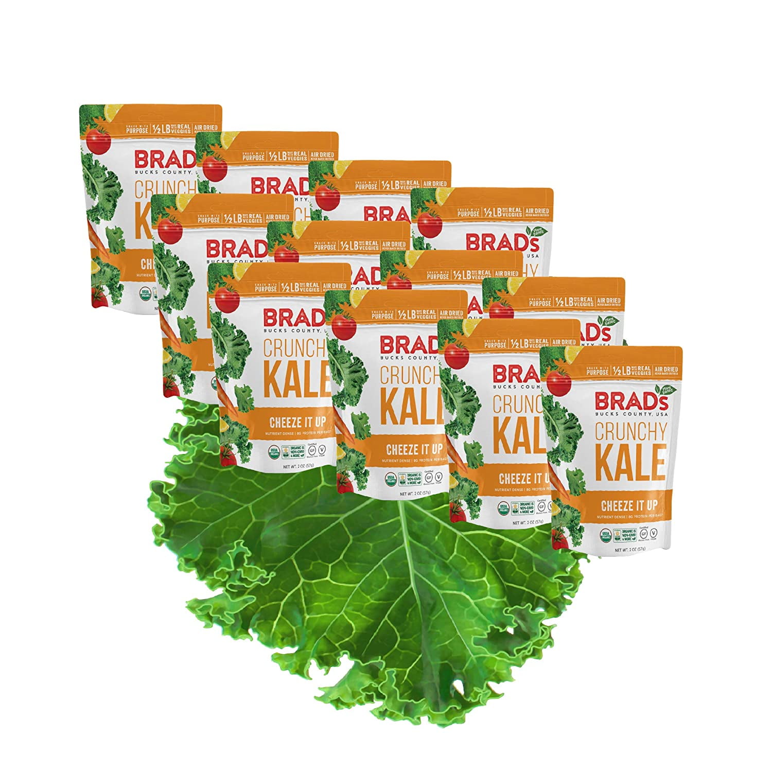 Brad's Plant Based Organic Crunchy Kale, Cheeze It Up, 12 Bags, 24