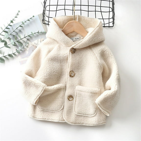 ATOGUTA Fall Jackets for Girls Fleece Hooded Jacket Coat Zipper Lightweight Long Sleeve Thick Warm Outerwear White, Size 18M-7