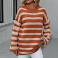 thumbnail image 2 of VISALY Pullover Crewneck Sweatshirt Striped Sweater Women's Casual Long Sleeve Pullover Sweaters O Neck 2023 Fall Winter Sweater Jumper Tops Crochet Sweaters Baggy Sweaters Office Sweater Orange L, 2 of 8