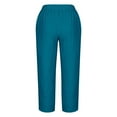 thumbnail image 5 of XPMWRP Summer Pants for Women Casual Wide Leg Drawstring Elastic Waist Solid Color Capris Crop Pant with Pockets Blue M, 5 of 5