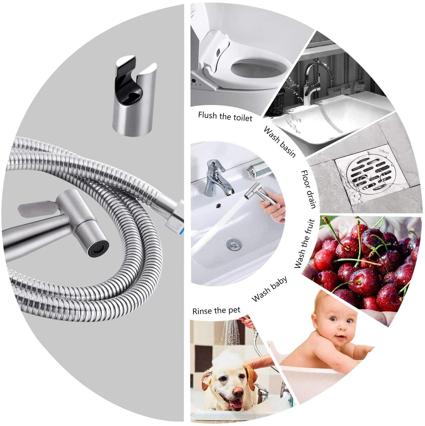 Garosa Stainless Steel Handheld Bidet Sprayer for Toilet,Bathroom Water Spray Head Set,Silver