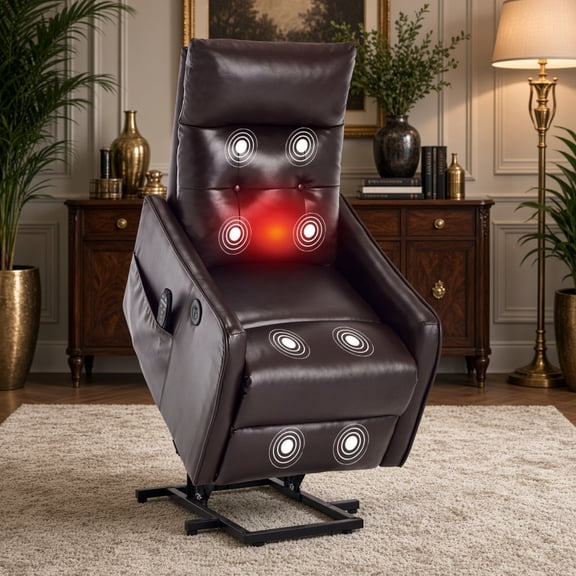 Power Lift Recliner Chair, Massage & Heat for Elderly, USB Charging, 155° Recline, Heavy Duty, Dark Brown