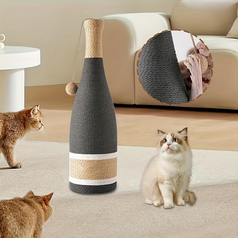Colourtree Cat Scratching Post, Premium Cat Scratching Board, Sisal Fiber Cat Scratcher with Hanging Ball, Red Wine Bottle Simple Design-Suitable Indoor Small and Medium Cats (23.6 in, Suction Cup)