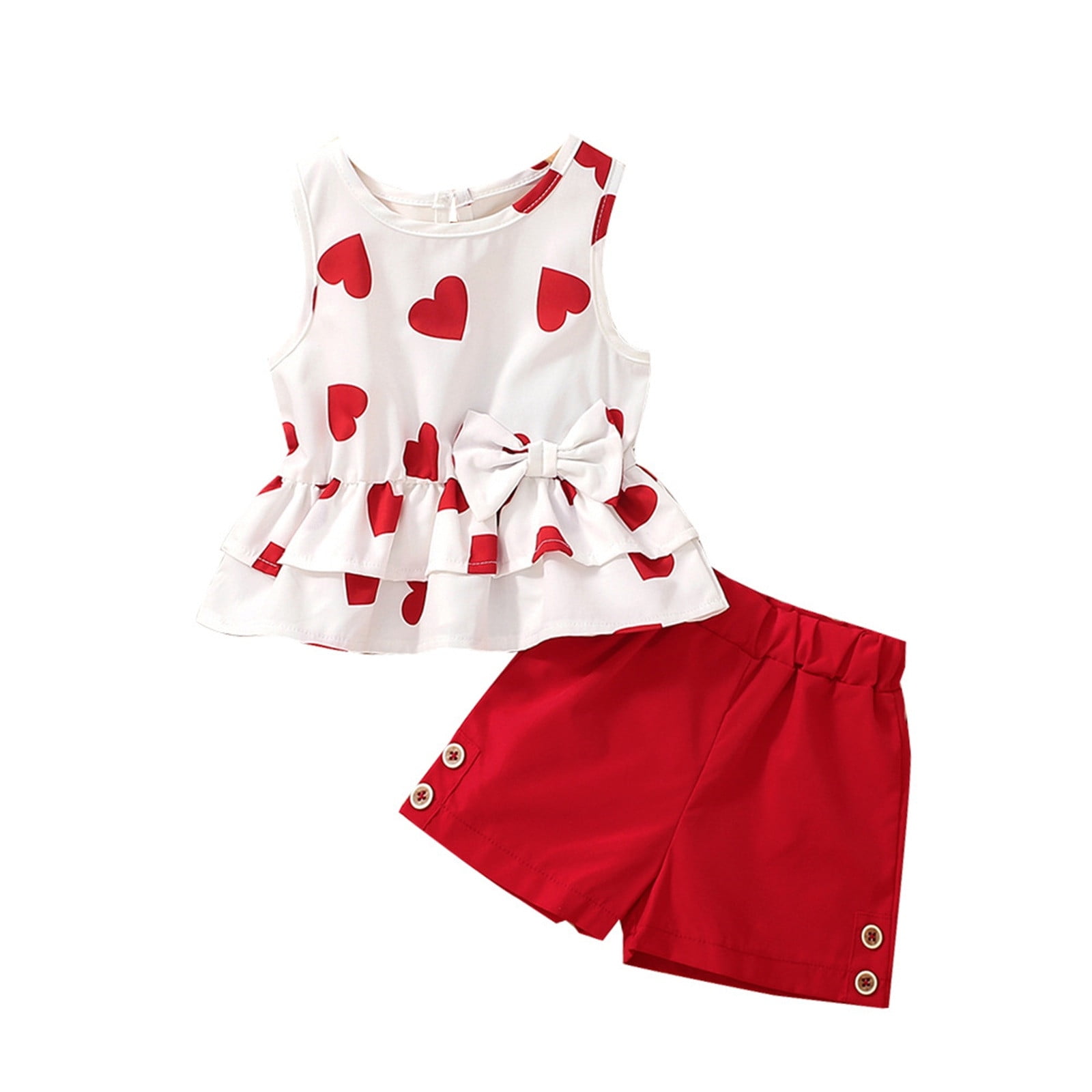 KVPLBQFD Kids Girl Clothes 2 Piece Heart Print Sleeveless Top Casual Shorts Summer Outfits for Baby Girl Fashion Vacation Beach Travel Wear