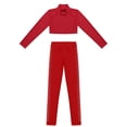 thumbnail image 3 of YEAHDOR Kids Girls Sports Suit Long Sleeve Crop Top with Shiny Rhinestones Leggings Teens Gym Training Suit B Red 6, 3 of 5