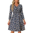 thumbnail image 1 of INSPIRE CHIC Robe Midi à Manches Longues Imprimé Floral Col en V pour Femmes, 1 of 5