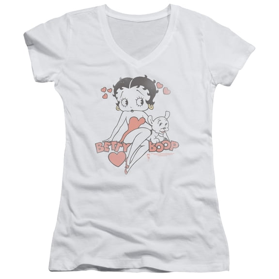 Betty Boop Classic With Pup Junior Women's T-Shirt V-Neck White
