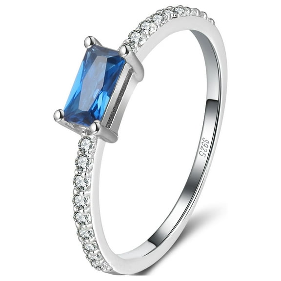 Engagement Ring for Women Emerald Cut Blue Cz Sterling Silver Ginger Lyne Collection