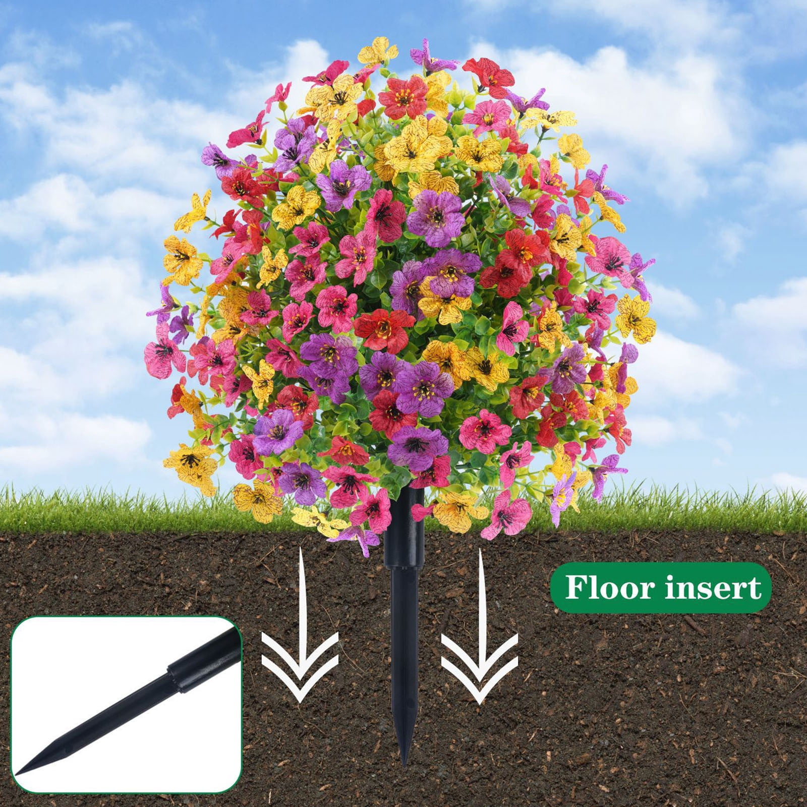 Bilqis Artificial Flowers Outdoor UV Resistant, Fake Shrubs for Garden Bonsai, Yard Decor, Potted Plants, Landscape Ground Cover, Fake Bushes for Patio