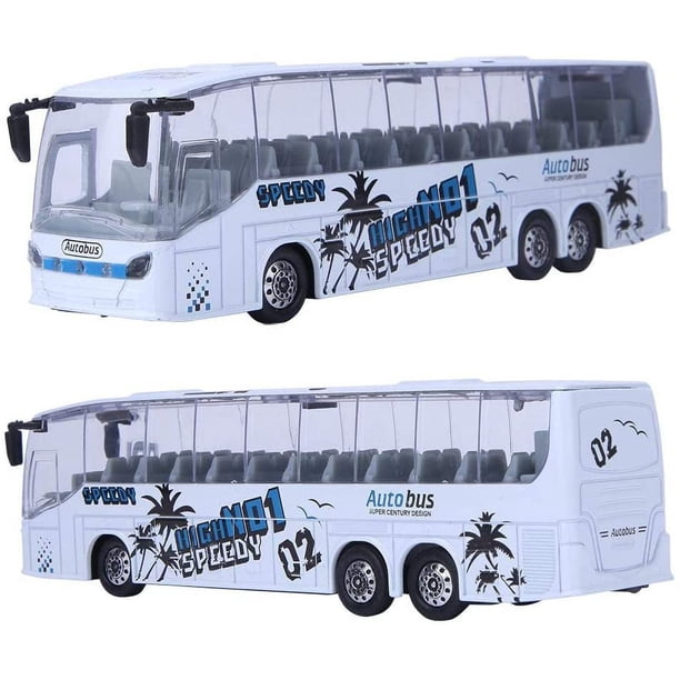 Juguete de autobús de aleación de simulación, modelo de autobús de aleación fundida a presión, juguete de coche con luz y música para niños, niños y niñas, blanco