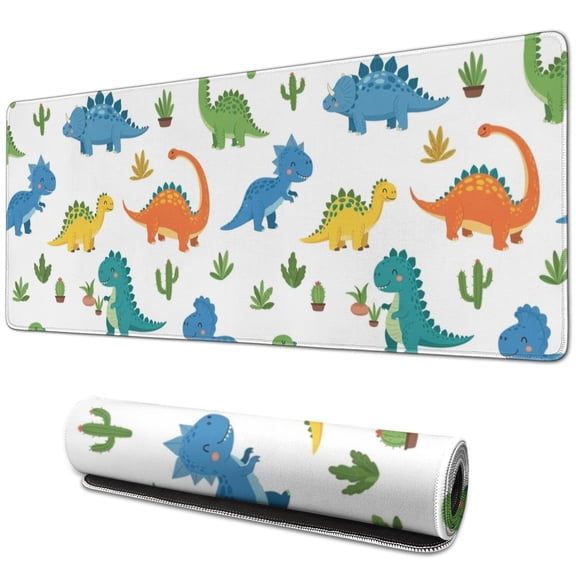 Long Mouse Pads for Desk,Colorful Dinosaurs Cacti Pattern Desk Mats on Top Of Desks, Desk Mouse Pad Extra Large with 3mm Non-Slip Base and Stitched Edge for Gaming,Office,Work,Home 31.5"x11.8"
