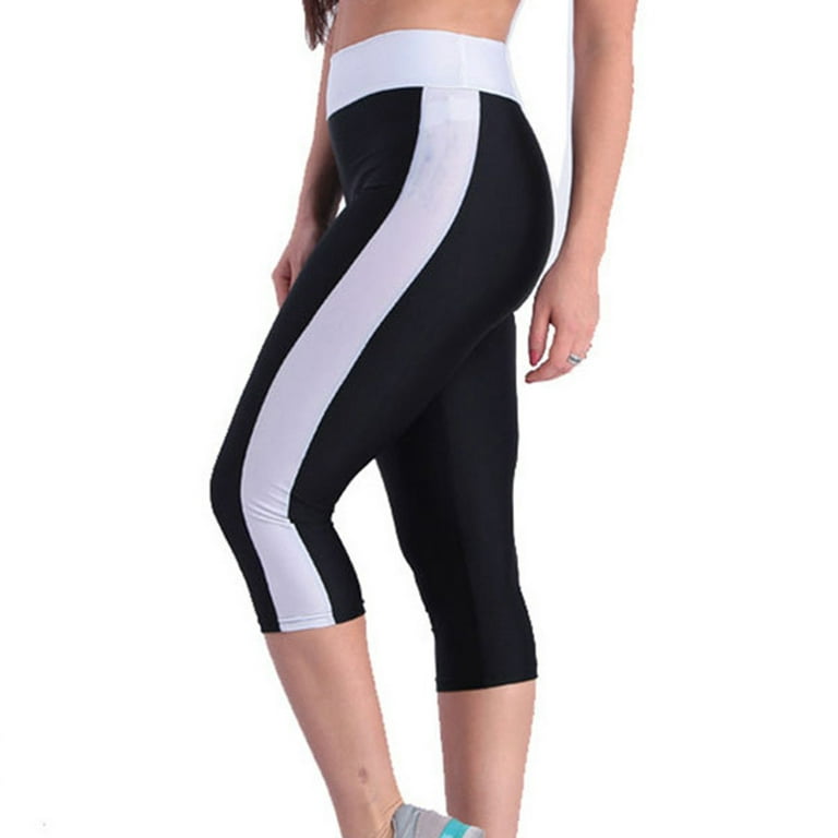 JWZUY Womens Workout Fitness Capri Yoga Leggings High Waist Pull On Cropped  Pants Color Block 4 Way Stretch Tights with Pocket 1-White XX-Large 