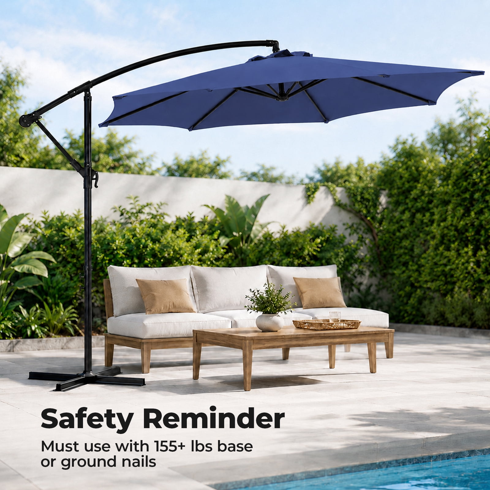 Alvantor 9.8FT Offset Cantilever Patio Umbrella with Crank & 8 Ribs, Easy Tilt Adjustment, UPF 50+ UV Protection for Backyard Patio Lawn