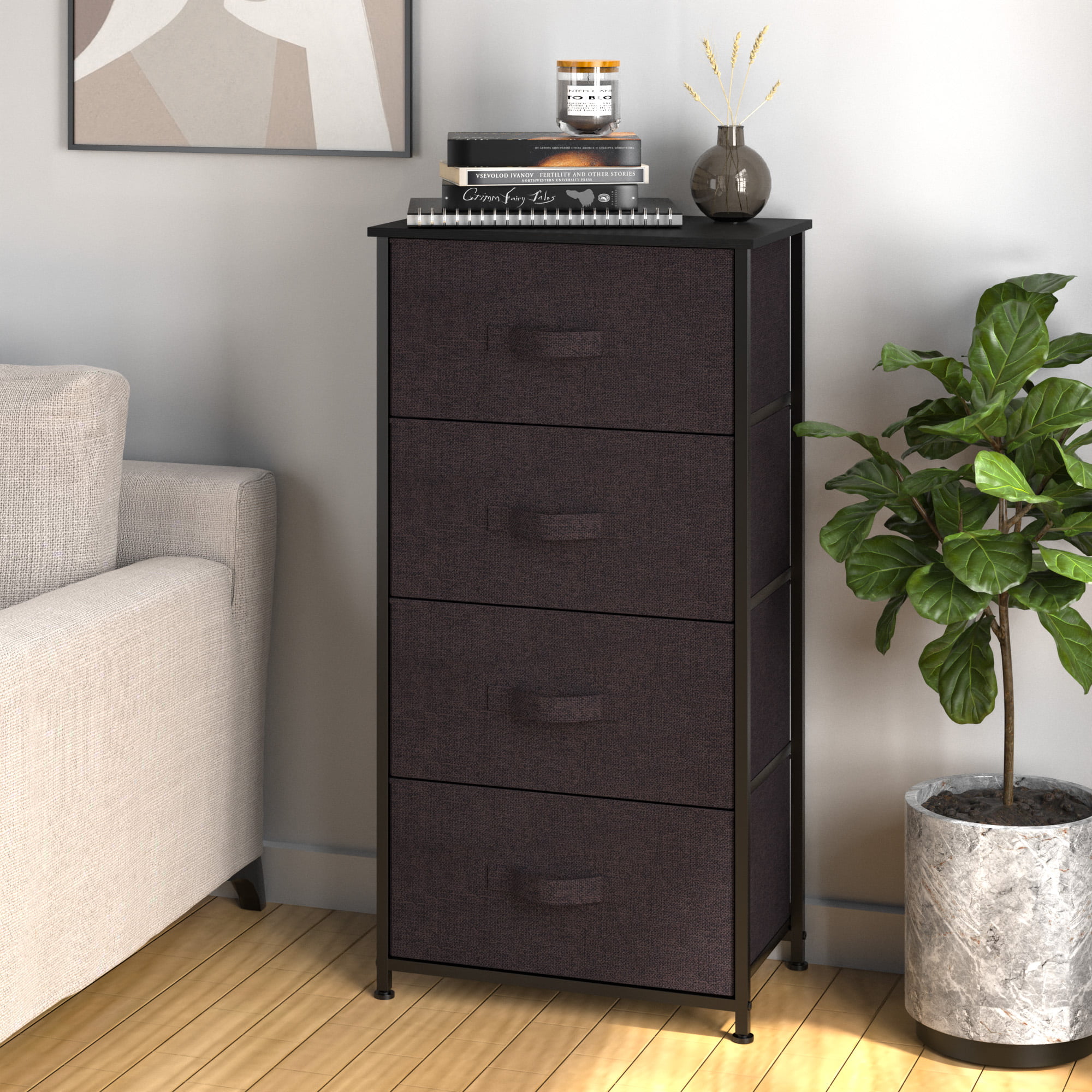 4-Drawer Storage Cube Dresser Unit Bedroom Organizer Shelf Tower Fabric Bins 