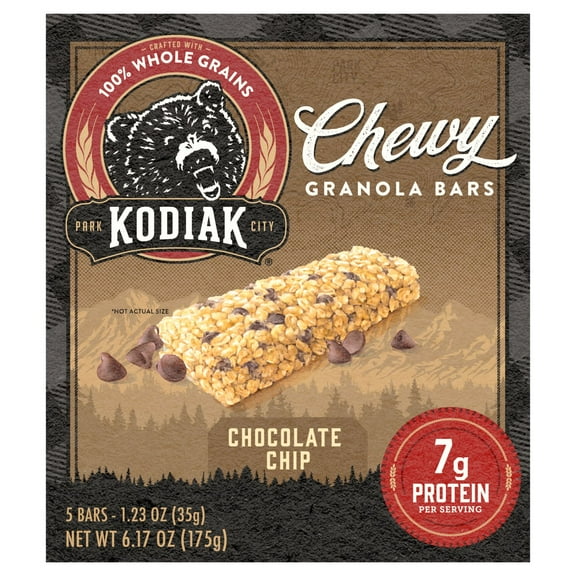Pack of 2 Kodiak Cakes 7g Protein Chewy Granola Bars - Chocolate Chip, 5 ct (Package May Vary)
