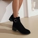 thumbnail image 3 of NECHOLOGY Botas Mujer Adulto Femenino Zapatos Botines para mujer Botas de mujer de moda Cremallera lateral de gamuza sólida Hebilla decorativa Tacón Botas de tacón grueso (Black, 6.5), 3 of 5