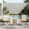 thumbnail image 3 of Memoryfield 3-Piece Outdoor PE Rattan Bistro Set with 2 Chairs & Glass Top Table, Wicker Patio Conversation Furniture for Porch, Garden, Balcony, Poolside,Beige, 3 of 8