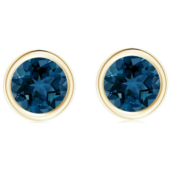 0.25 Ctw Round Bezel Set London Blue Topaz Stud Earring 925 Sterling Silver Gold Plated