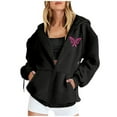 thumbnail image 2 of Breast Cancer Awareness Hoodies for Women 2025 Pink Ribbon Graphic Zip Up Hooded Sweatshirt with Pockets Jackets Coat, 2 of 7
