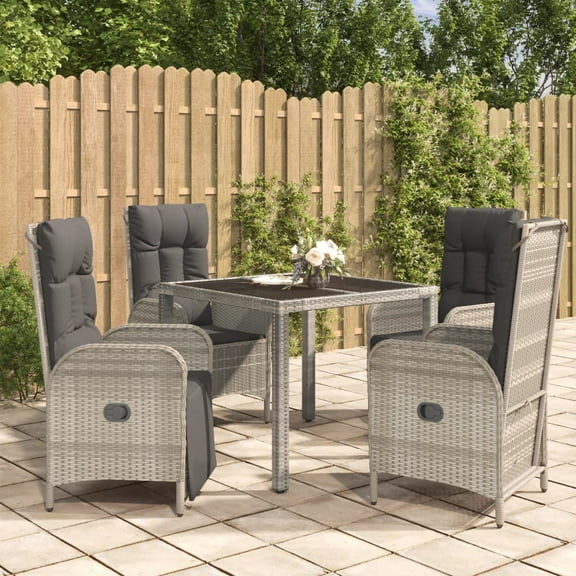 vidaXL 5 Piece Patio Dining Set with Cushions Gray Poly Rattan