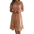 thumbnail image 2 of Women Off Shoulder Dress Floral Puff Sleeve Knee-Length A-Line Square-Neck Dresses Yellow M, 2 of 9