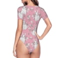 thumbnail image 3 of Uemuo Rabbit And Flower Pattern Women's One Piece Short Sleeve Swimsuit Rash Guard Surfing Modest Quick-drying Swimsuit Beach Essentials-X-Large, 3 of 9