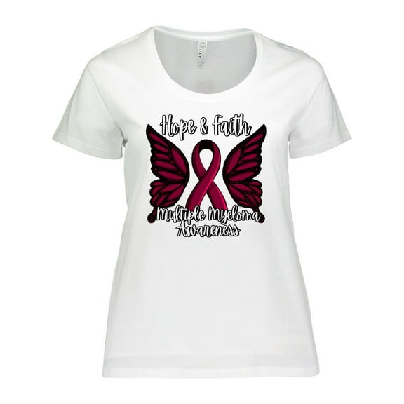 Inktastic Multiple Myeloma Cancer Awareness Hope & Faith with Butterfly Ribbon Women's Plus Size T-Shirt