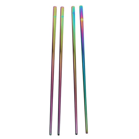 

2 pairs Japanese Korean Length 23cm Food Grade Chopsticks Top Mirror Stainless Steel Rainbow color