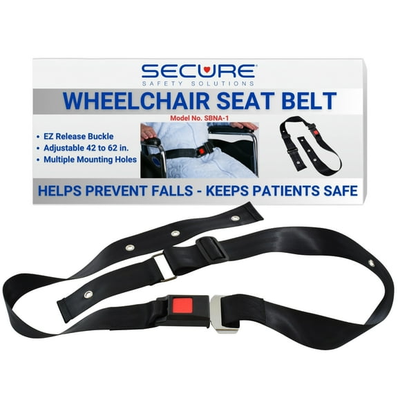 Secure Wheelchair Seatbelt for Adults - Seat Belt Safety Harness with Quick Release Push-Button Metal Buckle - Adjustable 42" to 62" - Long Belt Waist Lap Strap for Elderly