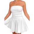 thumbnail image 5 of Caoirhny Women´s Summer Tube Dress, Strapless Solid Color Ruched Flared Mini A-Line Dress, 5 of 9