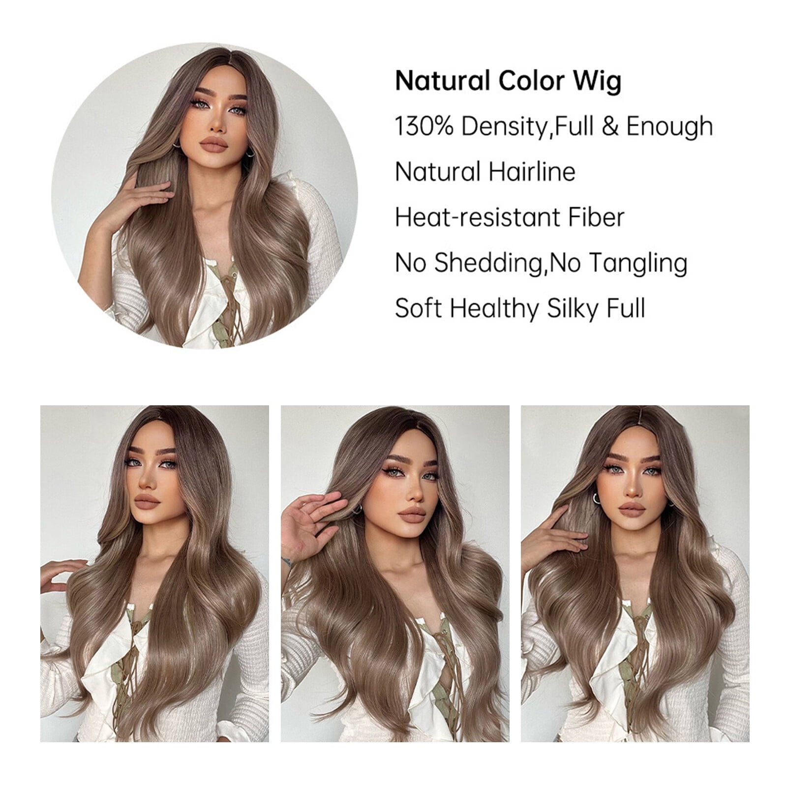 UTOURS Human Hair Wigs For Women 24in/60cm Long Wavy Gradient Brown Women'S High Temperature Silk Wig Suitable For Party Festival Cosplay