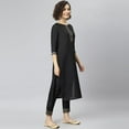 thumbnail image 5 of Janasya Indian Round Neck 3/4 Sleeve Solid Black Poly Silk Kurta With Pant For Women, 5 of 8