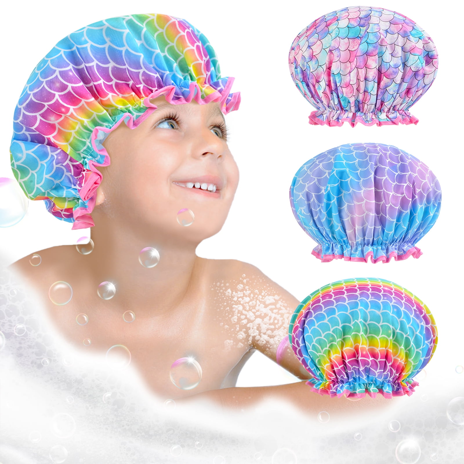 Shower Cap for Kids, Kids Shower Caps for Girls With Unicorn Double