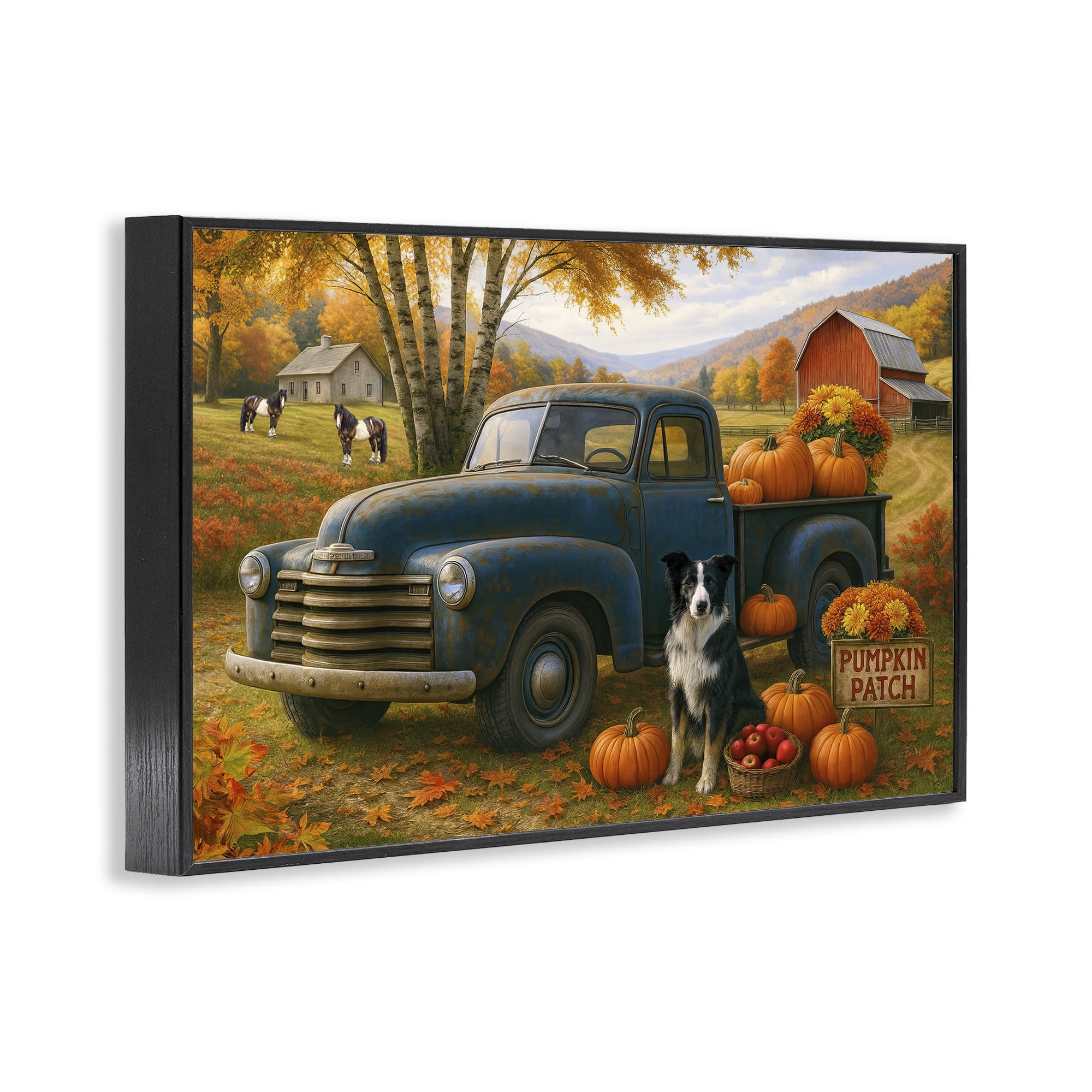 Autumnal Farmland Collie Dog Black Framed Giclee Art, design by Tom Crehan