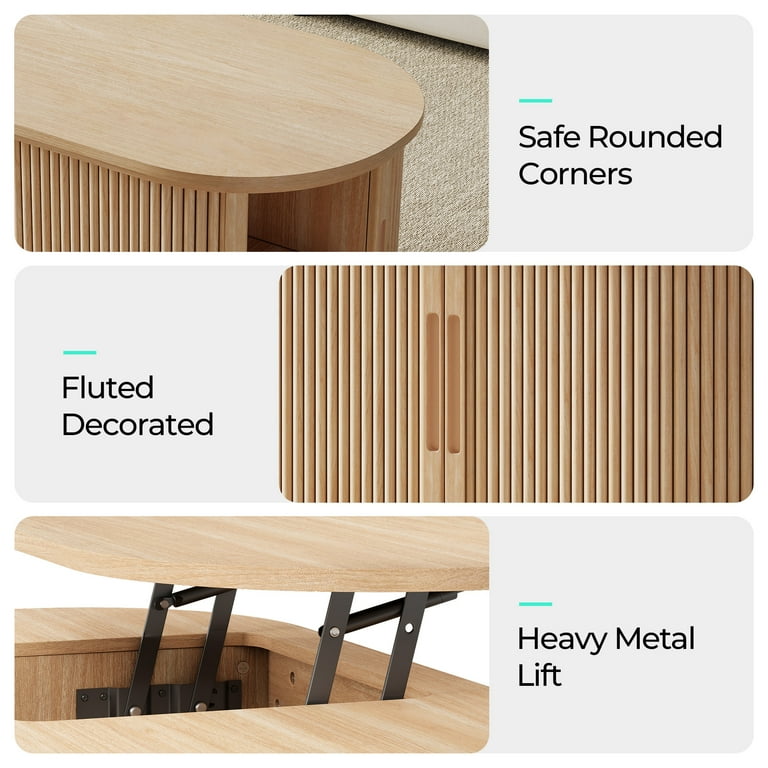 Linsy Home Lift Top Coffee Table with Storage, Fluted Coffee