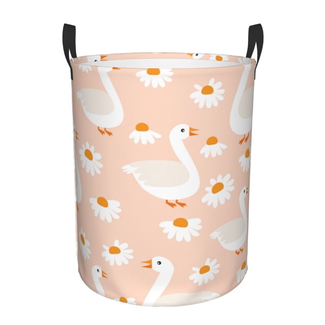 Balery Geese and Flower Cesta de ropa redonda con asas, impermeable, independiente, para ropa, juguetes, dormitorio y familia-Small