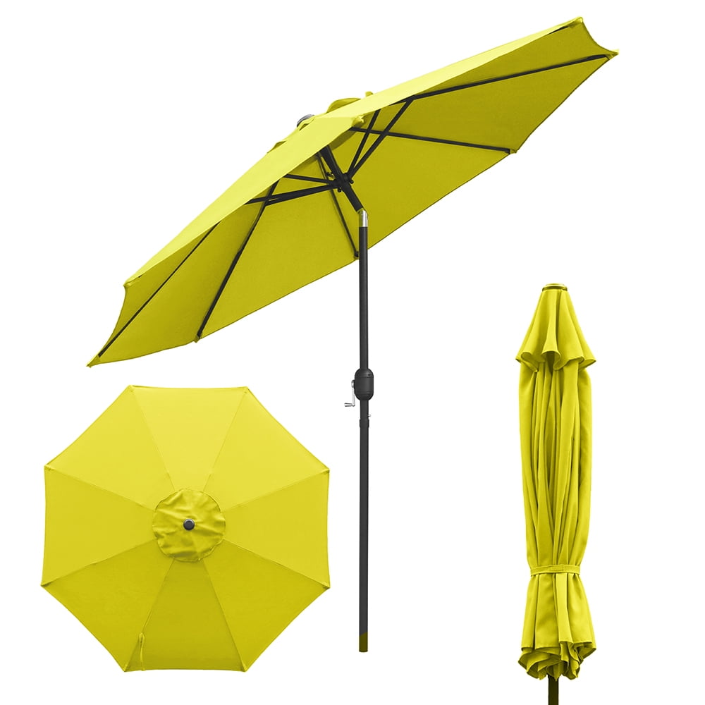 Kool Outdoor 9ft Patio Umbrella with Crank Handle and Push Button Tilt, Outdoor Market Umbrella with 8 Ribs - Yellow