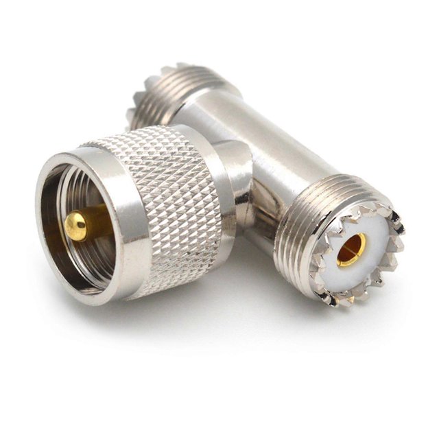 1-Pack PL-259 UHF Triple Tee Connector UHF Male PL259 to Dual UHF Female SO239 Adapter RF Coaxial Connector UHF T Shape