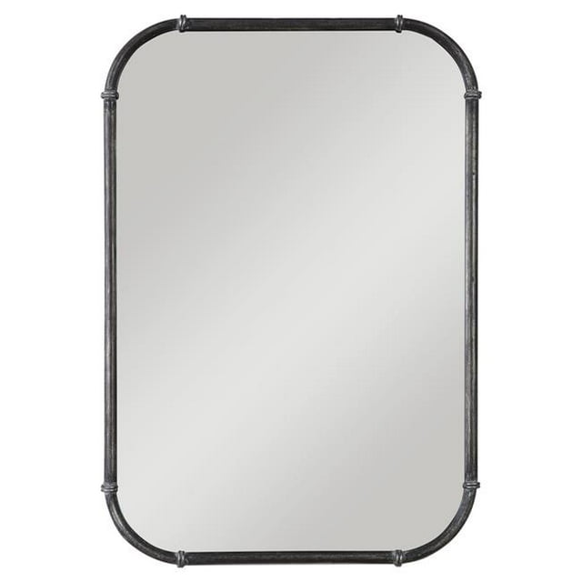 Benjara BM239347 37 in. Rectangular Wall Mirror with Rings Accent, Gray