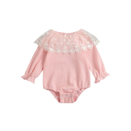

Calsunbaby Newborn Infant Baby Girls Floral Lace Ruffle Long Sleeve O-Neck Romper