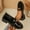 #010-Black, variant on Wowcloth British Style Loafers for Women – Comfortable Round Toe with Low Block Heel for Casual Versatile Autumn Winter Wear