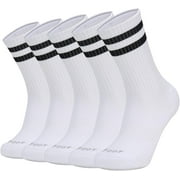 Ultrafun 5 Pairs Striped Crew Socks Cotton Cushioned Athletic Sports Running Socks for Men Women Teens (Large, Black)